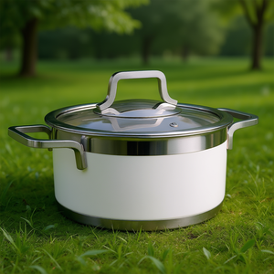 Casseruola bianca con coperchio, capacità 125 litri, rotonda, in acciaio inox, per cucinare e servire - Product Image 3