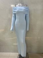 Nouvelle Robe Longue Plissée en Maille Unie à Col Halter et Manches Longues pour Femme, Style Européen et Américain, Idéale pour l'Hiver