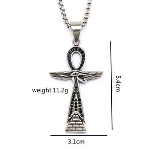 Ancient Egyptian Retro Stainless Steel Ankh <b>Cross</b> Pendant With Wings And Eye Design For Men And Women - Product Image 5