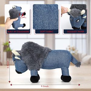 <strong>Indestructible</strong> Denim American Bison <strong>Dog</strong> Plush <strong>Toys</strong> Crinkle <strong>Squeaky</strong> Pet Squeak <strong>Toys</strong> For Aggressive Chewers - Product Image 2