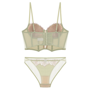 Ensemble de Lingerie Sexy OEM : Camisole Décontractée <span class=keywords><strong>en</strong></span> Dentelle Brodé de Fleurs, Haut Corset <span class=keywords><strong>en</strong></span> Satin à Baleines, Soutien-Gorge Vert Élégant et Strings pour Streetwear - Product Image 6