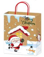 Warehouse Ready Brown Kraft Christmas Paper Bag 120gsm Recyclable Eco-Safe Printed-Handle Tote for Hamper Packing & Party Use