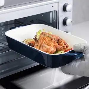 Tableware Ceramic Baking Pan Baking Oven Double-ear Rectangular Plate Rectangular Baking Dish For Cooking