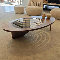 Table basse en bois massif pour salon, meubles de maison, style américain, design moderne minimaliste, de forme ovale, aucun assemblage requis