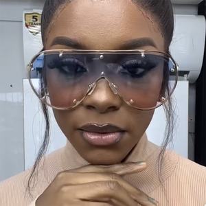 7142 kacamata hitam <span class=keywords><strong>Pilot</strong></span> wanita dan pria, satu buah lensa bening bertatahkan logam ukuran besar 2025 - Product Image 3