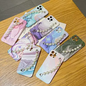 Colorful Marble Pearl Chain Phone Case Apple 14iPhone 15Promax Full Case XS Suitable For 7/8p