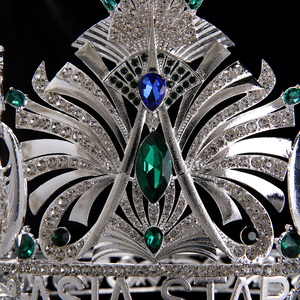 Corona de Cristal de Lujo ASIA STAR, Tiara de Pedrería Plateada, Verde y Azul para Mujer, Boda, Baile de Graduación, Reina - Product Image 6