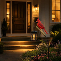Décoration de jardin solaire en résine en forme d'oiseau cardinal avec lanterne suspendue, étanche, alimentée par énergie solaire, 95 cm, pour extérieur