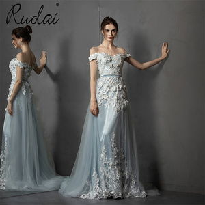 Ruolai LWC6738 a spalla Off 3D fiori tubino abito di <span class=keywords><strong>pizzo</strong></span> con gonna rimovibile abito lungo <span class=keywords><strong>da</strong></span> sera - Product Image 1