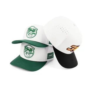 Benutzer definierte hochwertige 5 Panel Laser Cut Hole Perfo rated Hat, wasserdichte Sport Golf Cap, 3D-Stickerei Logo perforierte Baseball mütze