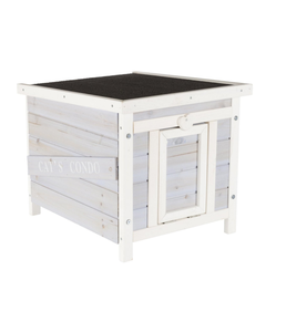 Casa para Gatos Pequeña de Madera para Exteriores, Resistente a la Intemperie, con Piso Elevado, Techo de Asfalto con Bisagras y Abertura Cubierta - Product Image 4