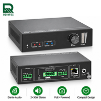 Amplificateur de puissance Dante à deux canaux 2x30W 4Ω 8Ω en pont 1x60W 8Ω avec contrôle du volume à distance RS232 pour salle de conférence