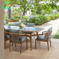 Chaise de salle à manger moderne en teck naturel durable, coussin confortable imperméable pour jardin, extérieur, salon, cour, patio, villa