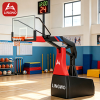 Système de panier de basket pliable manuel, support de panier de basket réglable avec chronomètre numérique 24 secondes pour terrains d'entraînement