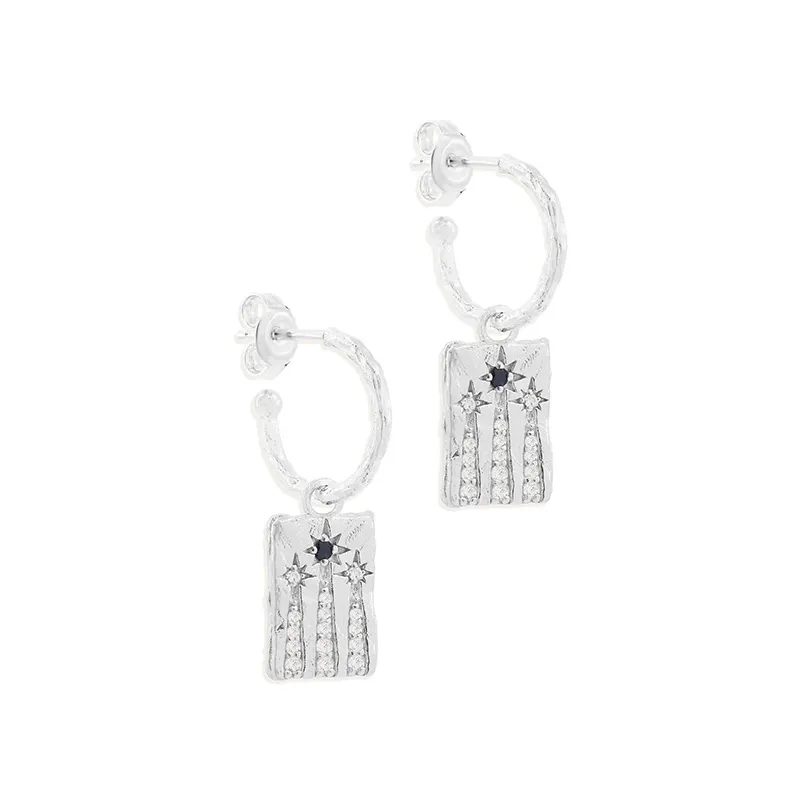 Gemnel magical shooting star Sapphire charms pendant drop 925 silver hoop earrings