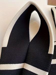 Bolso de mano de punto con bloques de color y rayas horizontales, informal, portátil, para mujer, para uso diario al aire libre - Product Image 4