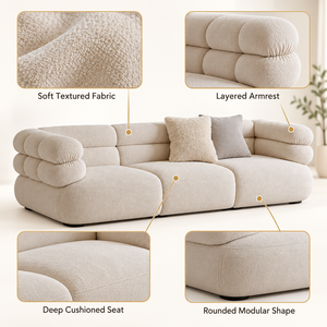 Canapé 3 places VB Modern Ivory style nuage avec accoudoirs triples, coussins de dossier superposés et sièges arrondis pour salon - Product Image 5