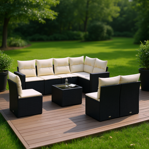 Ensemble de canapés de jardin modulaires en rotin noir élégant, mobilier d'extérieur avec coussins en mousse haute densité pour usage en terrasse - Product Image 2