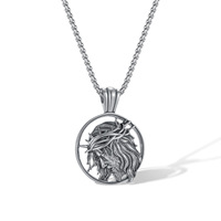 Collier pour homme avec pendentif tête de dieu à épines style punk, en acier inoxydable plaqué or 18 carats, avec chaîne maille vénitienne