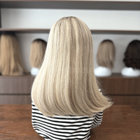 Perruque médicale juive Sheitel en cheveux humains vierges européens blonds de qualité supérieure, avec dessus en soie, lisse, casher, pour femmes, vente en gros