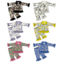 Ensemble de vêtements de nuit vintage à imprimé floral pour petites filles, pyjama à volants avec taille élastique et tissu doux, vêtements de nuit pour enfants