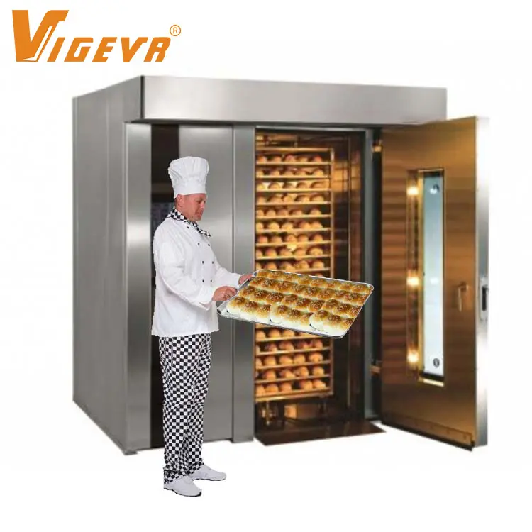 VIGEVR 전문 베이커리 장비 로터리 베이킹 오븐 16 트레이 32 트레이 64 트레이 상업용 전기 가스 치킨 회전 오븐