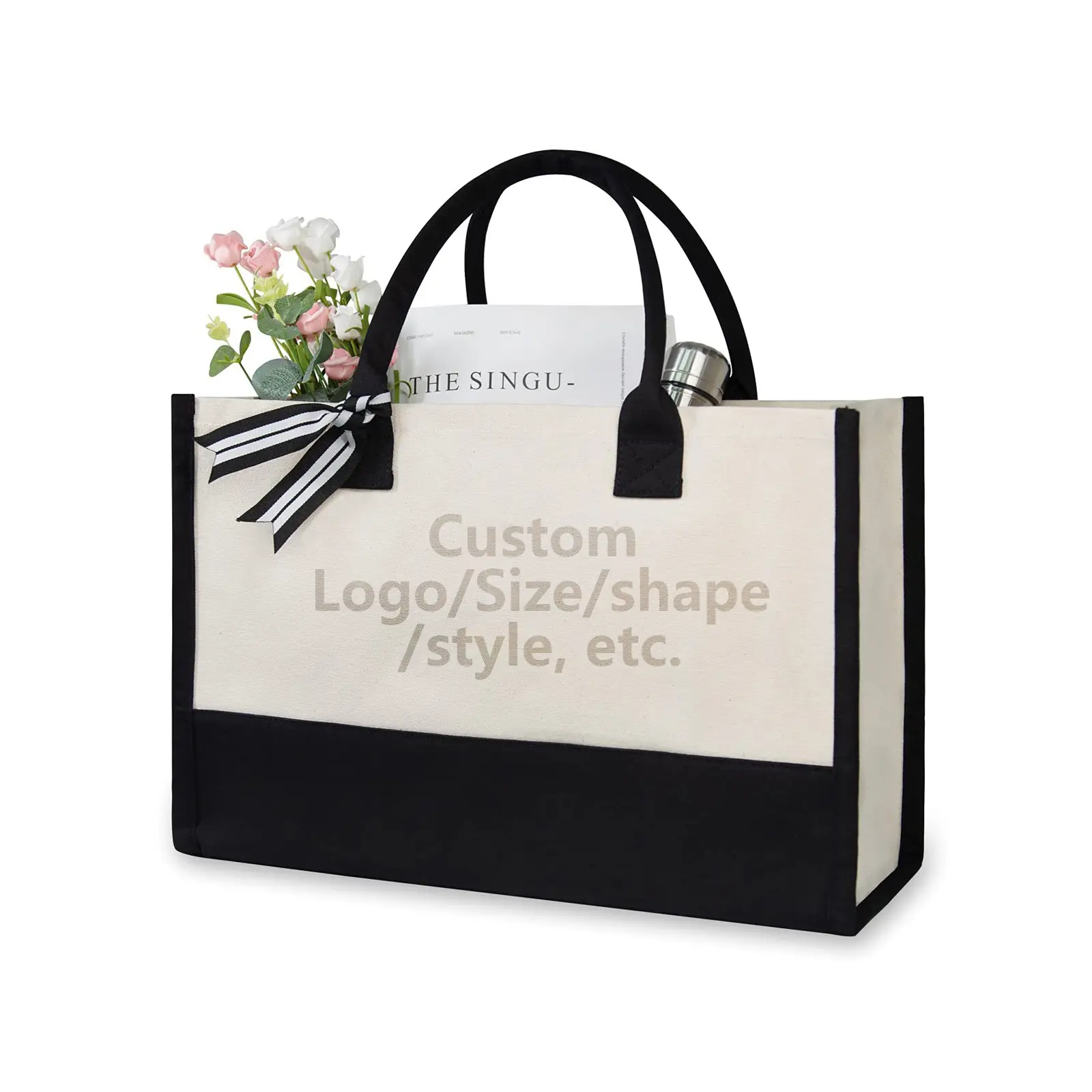 Borsa da spiaggia personalizzata Tote borsa per la spesa in cotone Tote borsa regalo in tela con monogramma per donna