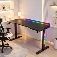 Escritorio para Juegos RGB de Fibra de Carbono, Mesa para Computadora con Dos Monitores y Caja de Gestión de Cables