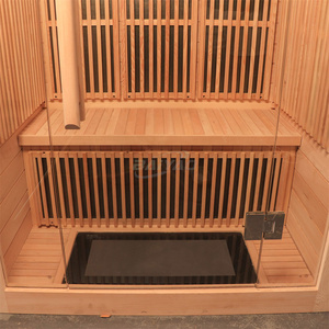 Sauna infrarouge lointain en bois massif à spectre complet, design moderne, pour 1 à 2 personnes, avec panneau de commande informatisé et fenêtres en traversée - Product Image 4