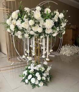 พวงมาลัยดอกไม้ทรงกลมขนาด 60 ซม. สีเขียวและสีขาว สำหรับตกแต่งโต๊ะงานแต่งงานและเชิงเทียน - Product Image 2