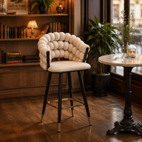 Fauteuil de bar moderne en velours beige rembourré avec tabouret à bulles, design doux pour usage extérieur, hôtel, cuisine, salle à manger, salon, bar