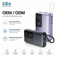 Batterie externe étanche 20000 mAh avec charge rapide PD 65W, logo personnalisé, câble USB-C intégré et affichage numérique – Vente en gros usine