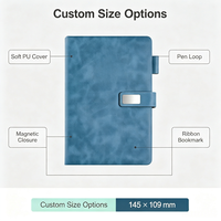 Carnet A5 personnalisé avec logo, couverture rigide en PU, reliure thermique, fermeture magnétique, porte-stylo intégré, option cadeau pour usage professionnel