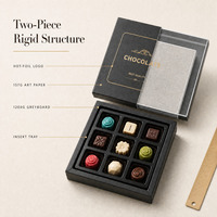 Boîte cadeau en chocolat avec logo personnalisé, dorure noire, plateau intérieur, emballage en papier rigide de luxe pour truffes, bonbons Nama, vente en gros