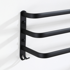 Giá treo khăn màu đen mờ có móc, kệ khăn có móc, phụ kiện phòng tắm, giá treo khăn bằng nhôm gắn tường - Product Image 4