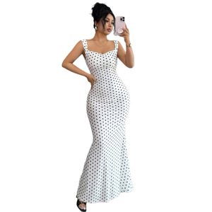 Abito Estivo da Donna Slim-fit con Scollo Quadrato, Stampa a <span class=keywords><strong>Pois</strong></span> Vintage, Schiena Scoperta e Spalline a Fiocco, Stile Europeo Americano, Nuova Collezione - Product Image 5