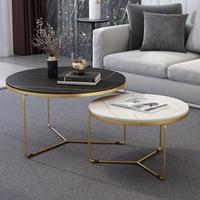 Offres Limitées Table Basse de Salon Design Rond Élégant avec Plateau en Pierre Durable de Luxe Léger et Pieds Dorés