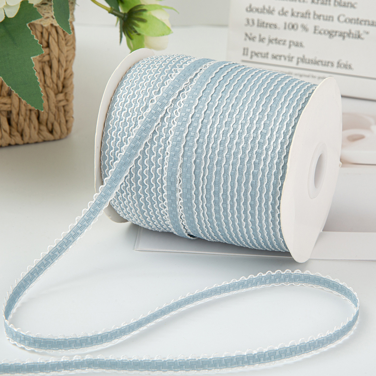 9mm Mist Blue Toothed Bubble Ribbon