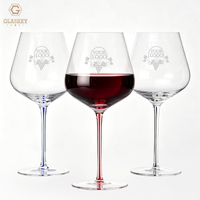 Ensemble de verres à vin en cristal bordeaux, gobelets à vin faits à la main avec pied coloré, verres à vin rouge à large bouche pour Pinot Noir