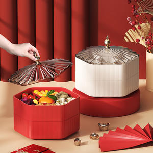 กล่องเก็บผลไม้อบแห้งแบบหมุนได้รูปทรงหลายเหลี่ยมพร้อมฝาปิดถาดขนมสำหรับเก็บขนมที่บ้านกล่องเก็บของตกแต่ง - Product Image 2