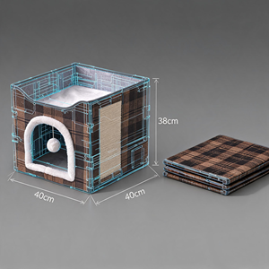 Maisonnette pour chat pliable de luxe en plaid, avec griffoir en sisal, lit douillet en peluche à 2 niveaux, condo pour chat d'intérieur - Product Image 3