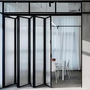 Personalizada de fábrica de vidrio esmerilado puertas correderas Puertas de partición dobladas slim puerta plegable de aluminio sistema