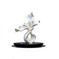 Escultura de Flores con Borde Dorado, Decoración de Pared Botánica Moderna en Blanco y Dorado, Arte Floral Abstracto de Lujo para Hogar, Hotel, Galería