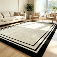 Tapis Moderne Personnalisé Noir et Blanc à Double Bordure, Doux, Facile à Nettoyer, Résistant aux Taches, pour Salon, Chambre et Décoration Intérieure