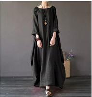 Robe longue en coton pour femmes, grandes tailles 3XL 4XL 5XL, été automne, ample, en lin, manches longues, style bohème, blanc, rouge, bleu