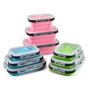 Silicone Foldable Lunch Box Set of 4 Pieces Food Container <b>Microwave</b> Oven Reusable Collapsible Food Storage Containers - Product Image 6