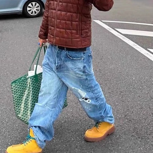 Jeans Streetwear di Alta Qualità Personalizzati, Effetto Sbiadito e Lavaggio Acido, Jeans Baggy Y2k Blu Chiaro Distressed per <span class=keywords><strong>Uomo</strong></span> - Product Image 2