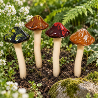 Lot de 4 piquets de jardin en céramique en forme de champignons, design bohème à glaçure réactive, décoration de Pâques pour parterre de fleurs, balcon, jardinière, pot de plantes succulentes