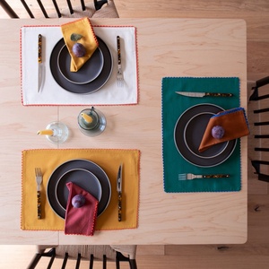 Wholesale Color Block <b>Linen</b> <b>Cloth</b> Napkins with Scallop Trim <b>Table</b> Napkin <b>Linen</b> Placemat <b>Linen</b> Cotton <b>Cloth</b> Napkins for Hotel - Product Image 3