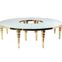 Table de réception de mariage de luxe en or, table demi-lune en acier inoxydable, tables rondes de réception de mariage en or pour les événements et les fêtes